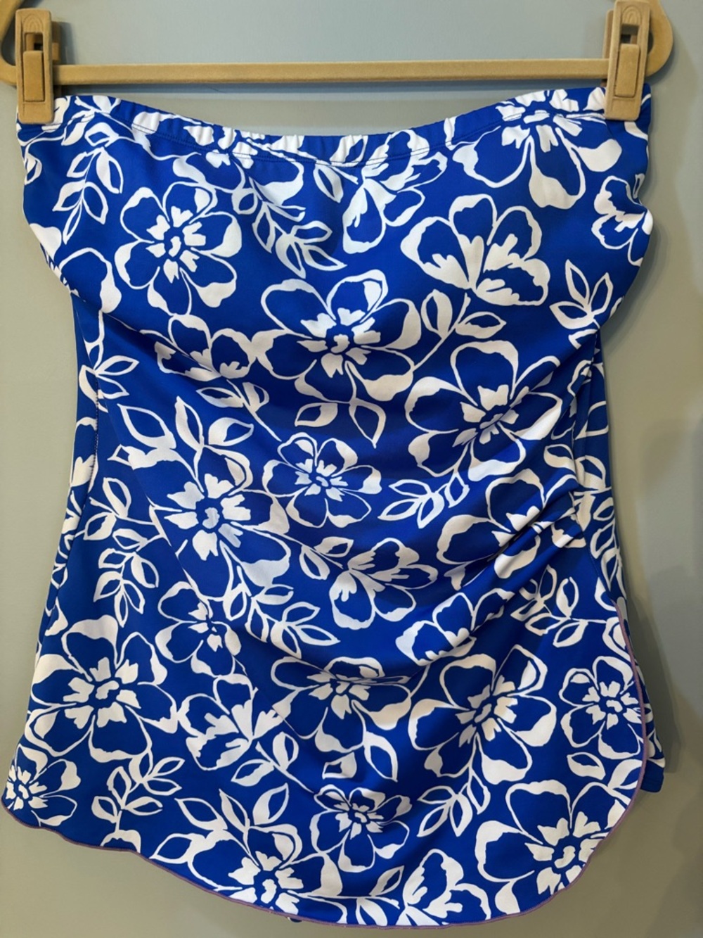 Blue & White Floral Strapless One-Piece Swimsuit